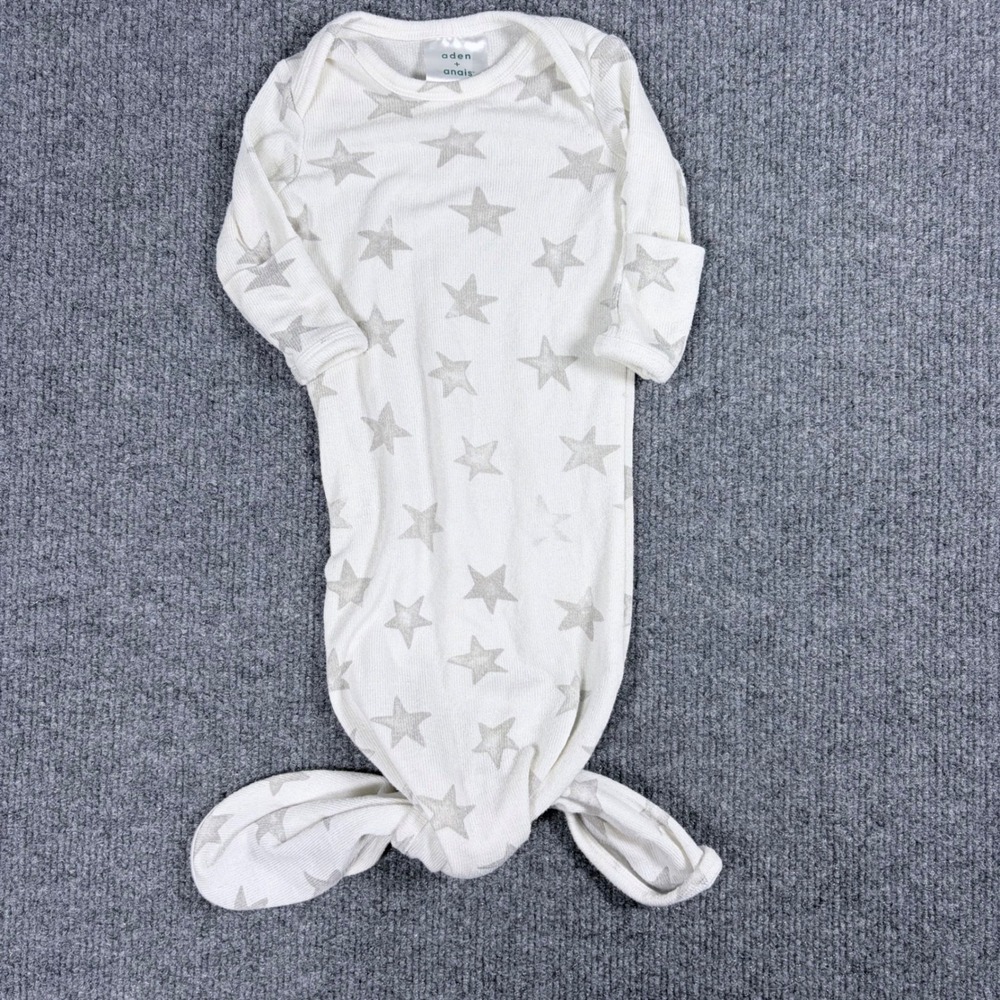 Aden + Anais Baby Knotted Gown 0-3M Cream Grey Star Long Sleeve Sleeper Viscose